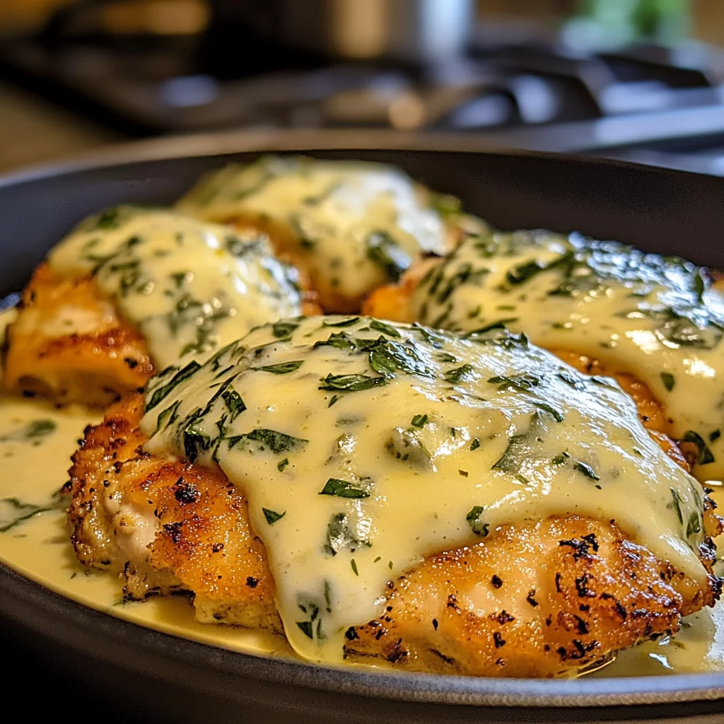 Mozzarella Chicken in Basil Cream Sauce