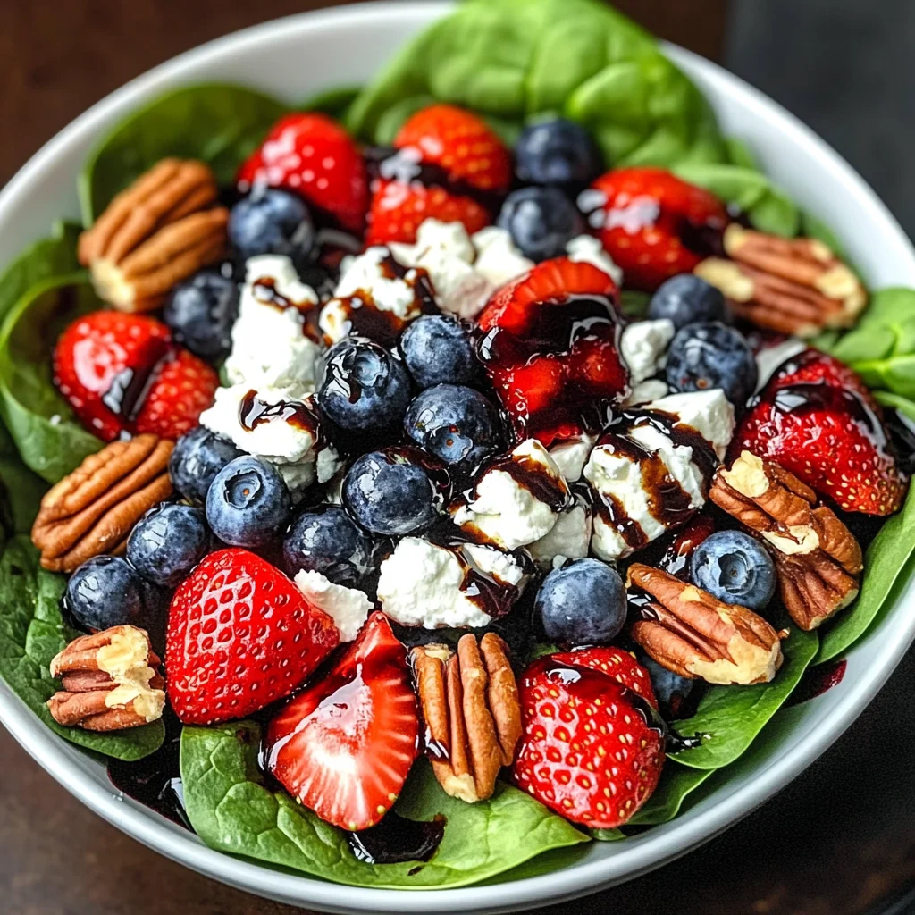 Berry Spinach Salad with Pecans, Feta, and Balsamic Glaze