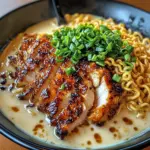 Fiery Chicken Ramen with Creamy Garlic Sauce