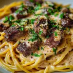 Cajun Beef Spaghetti in Creamy Three-Cheese Parmesan Sauce
