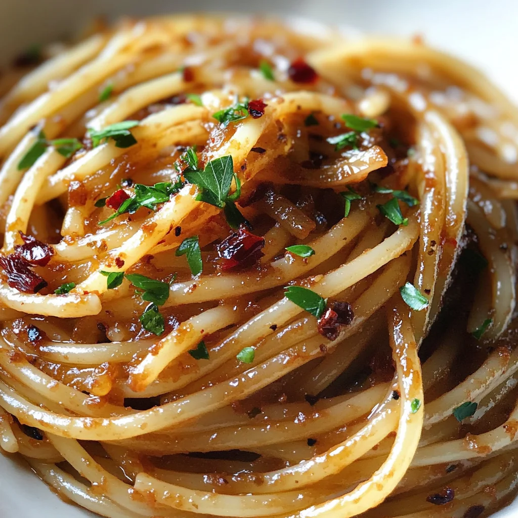 Caramelized Onion Pasta with Chilli Oil
