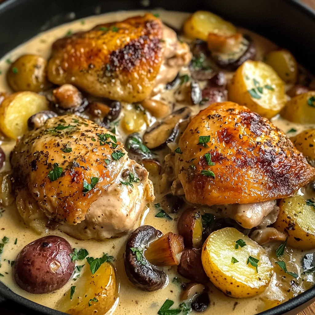 Herb Roasted Chicken in Creamy White Sauce with Mushroom and Potatoes: An Incredible Ultimate Recipe