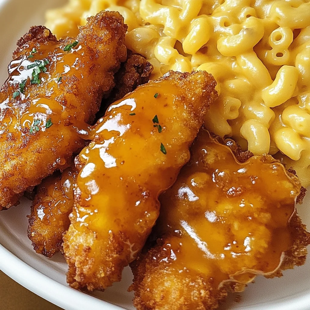 Hot Honey Chicken Tenders with Baked Mac and Cheese