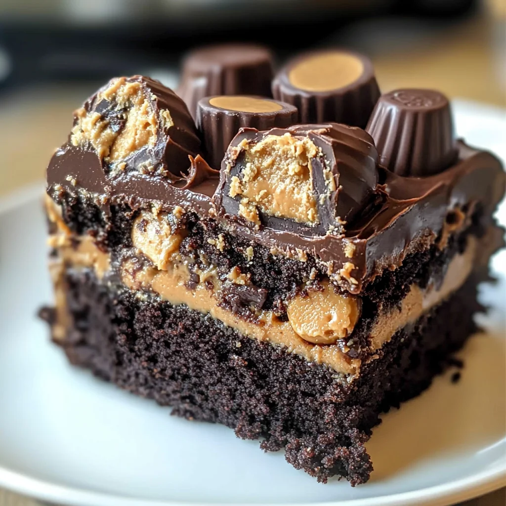 Reese’s Chocolate Peanut Butter Cup Earthquake Cake