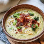 Broccoli Cheddar Orzo Soup with Crispy Prosciutto