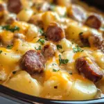 Crockpot Cheesy Potatoes and Beef Sausage