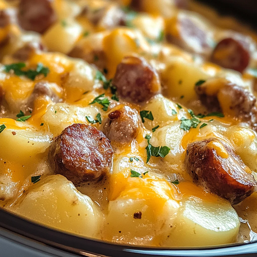 Crockpot Cheesy Potatoes and Beef Sausage
