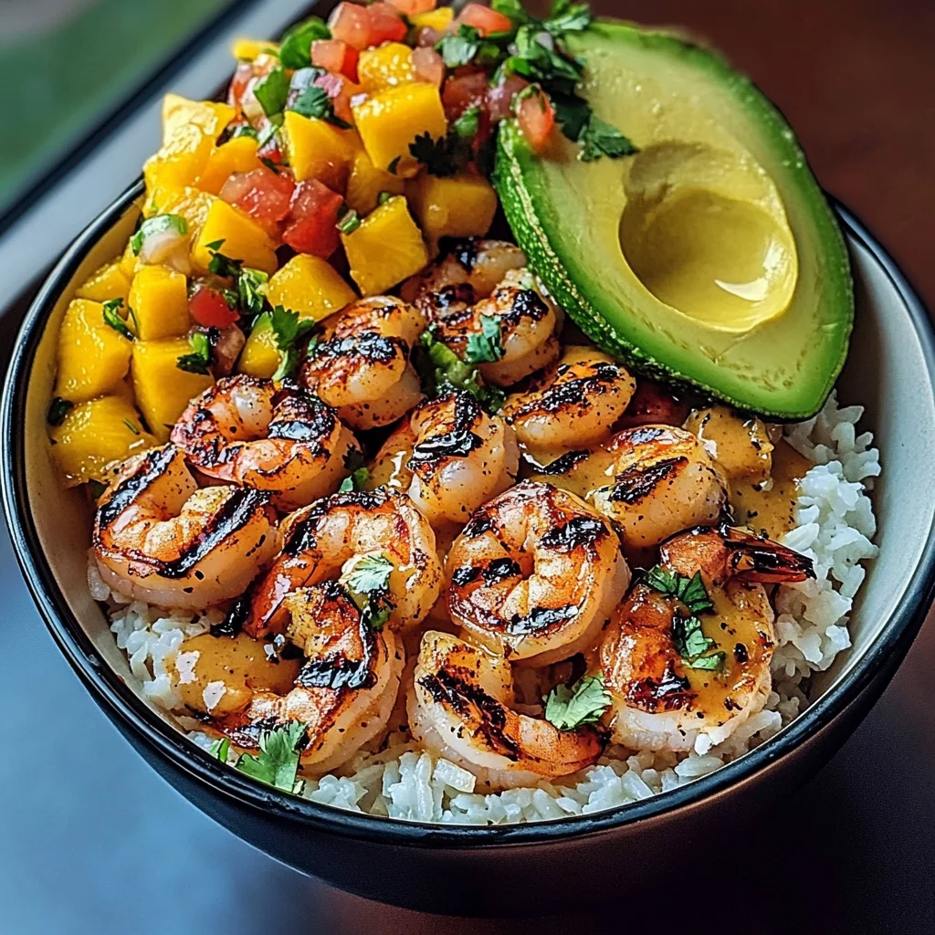 Shrimp and Avocado Bowls with Mango Salsa & Lime-Chili Sauce